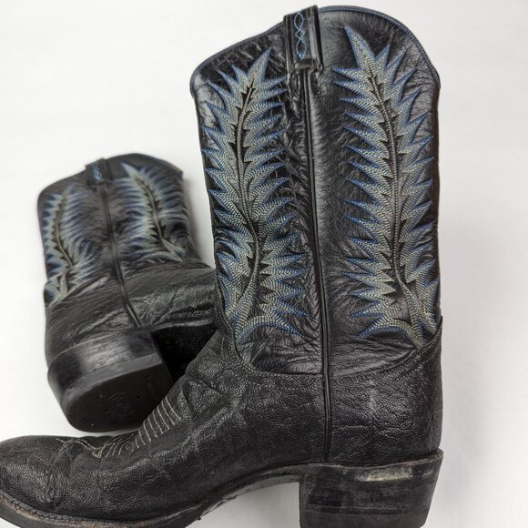 TONY LAMA Men\'s Sz 9D Black Elephant Leather Boots Lug Sole Style 8613 main image 4
